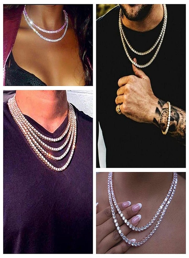 HH BLING EMPIRE Gold Silver Iced Out Diamond Tennis Chain Necklace for Men Women, Rhinestone Tennis Necklaces for Women and Teens, Bling Round Cuibc Zirconia Necklace Chains (5mm-Silver-16) - Image 2